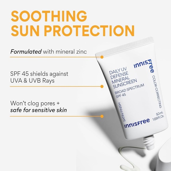 Innisfree Daily UV Defense Mineral Sunscreen SPF 45 - 1.69 Fl Oz - EXP: 3/26 - Picture 2 of 15
